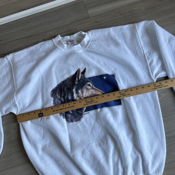 Vintage Wolf Sweatshirt‎ White Robert Allen Sportswear Made in the USA Mens XL - Picture 6 of 9